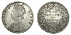 Victoria Queen, One Rupee - 1862 ( 0/5 Dot )