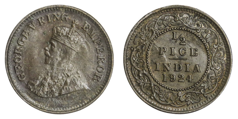 George V King Emperor, 1/2 PICE -1924 # Lot 8